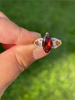 Mozambique Garnet and Moissanite Ring